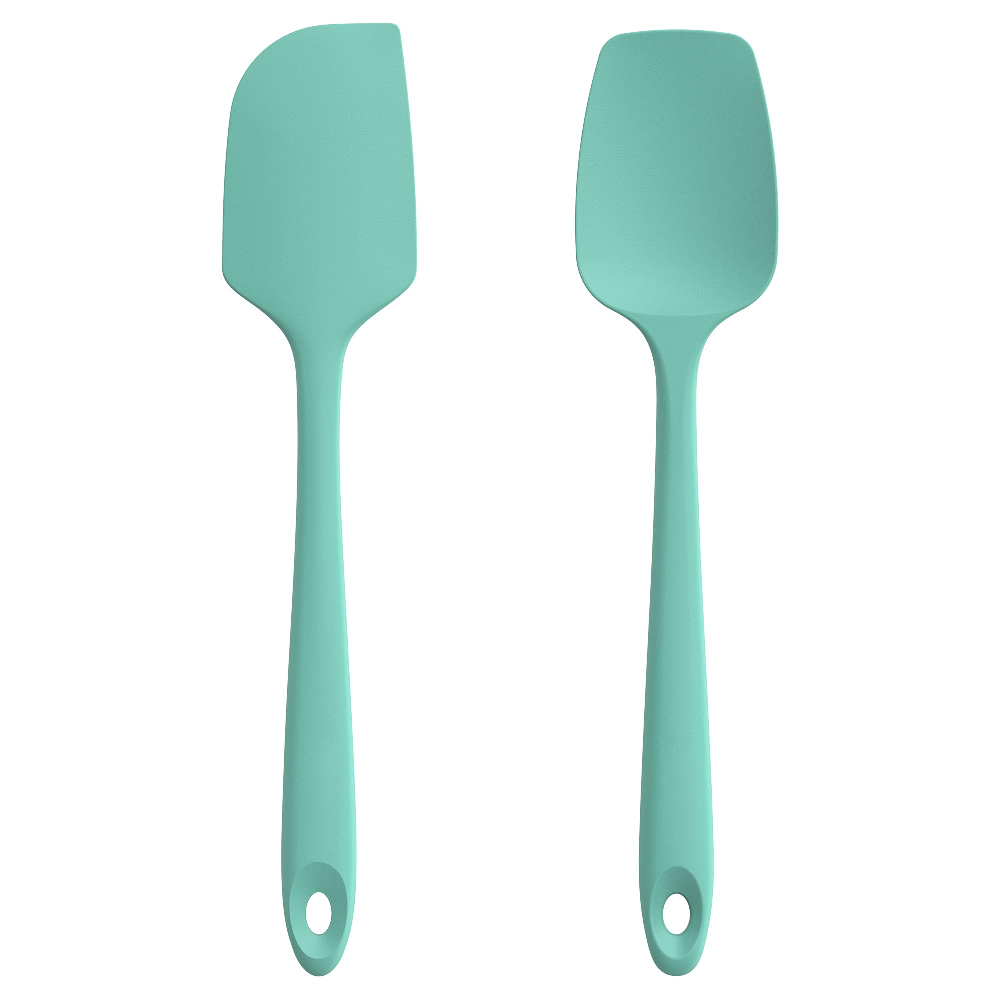 U-Taste Aqua Sky flat spatula on a nonstick pan, heat resistant to 600°F.