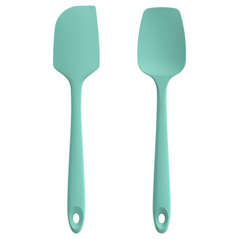 U-Taste Aqua Sky flat spatula on a nonstick pan, heat resistant to 600°F.