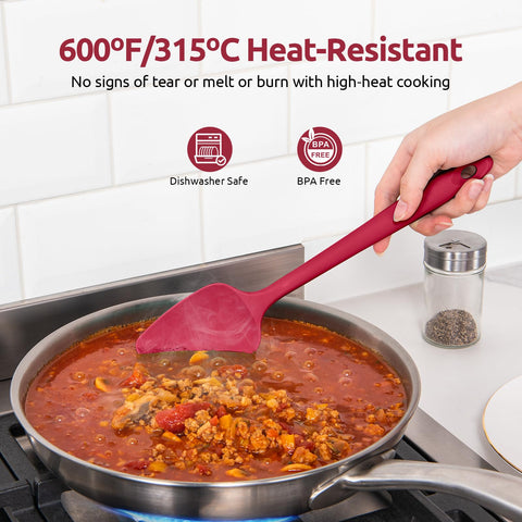 U-Taste red 3-piece set beside nonstick pan highlights flexible scraping blade