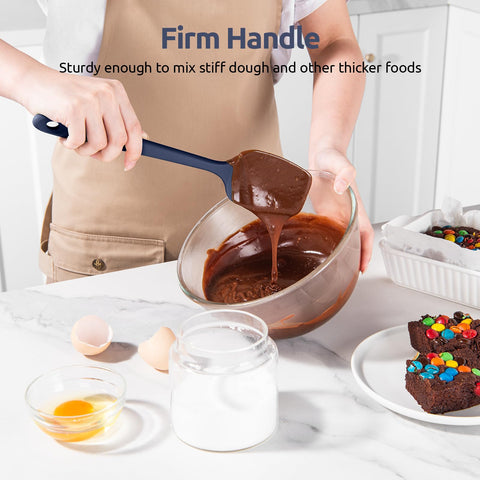 U-Taste flexible-tip spatula reaches bowls and pans for thorough scraping.