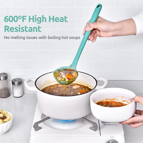 U-Taste heat-resistant silicone ladle withstands up to 600°F.