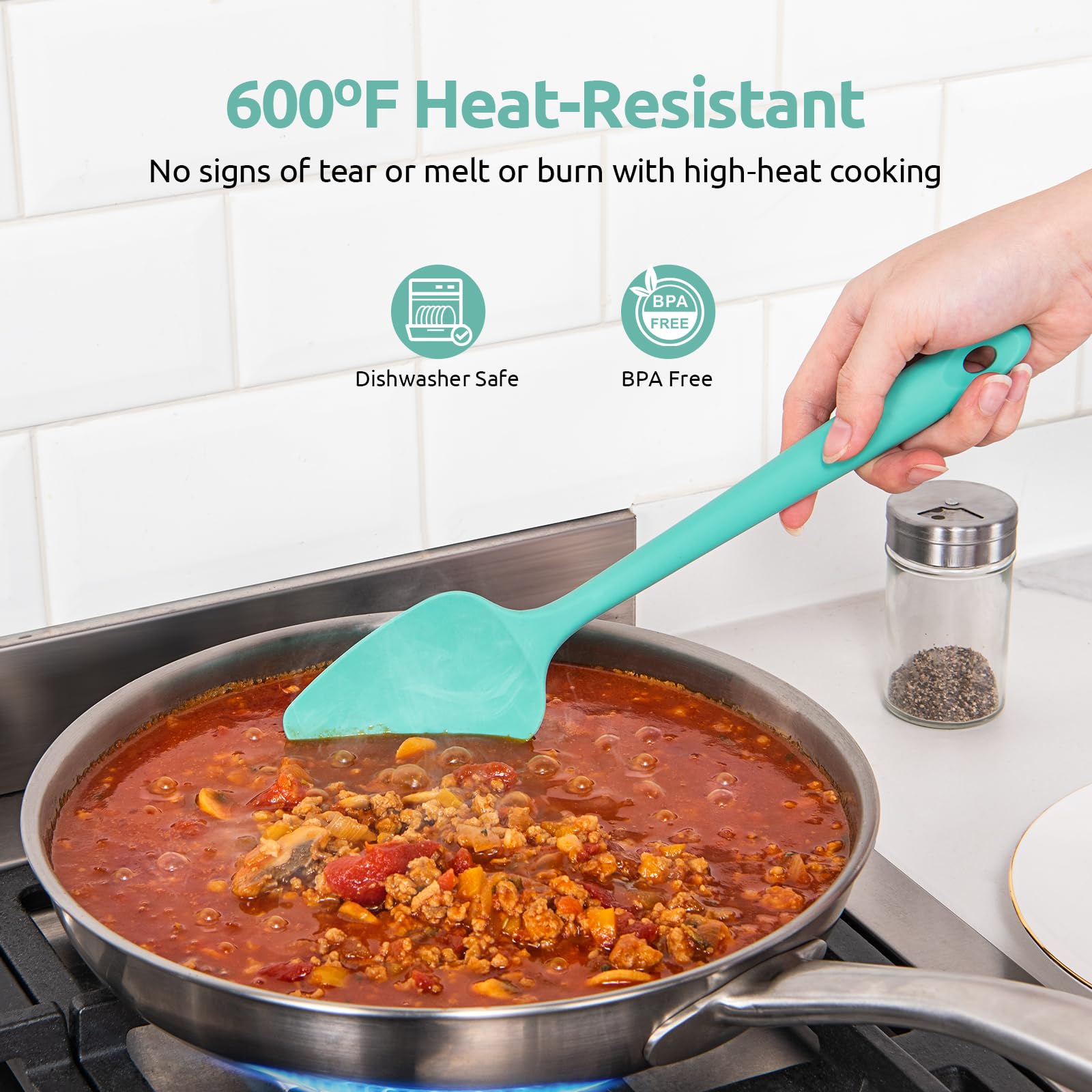 U-Taste silicone spatula Aqua Sky, dishwasher safe for quick cleanup.