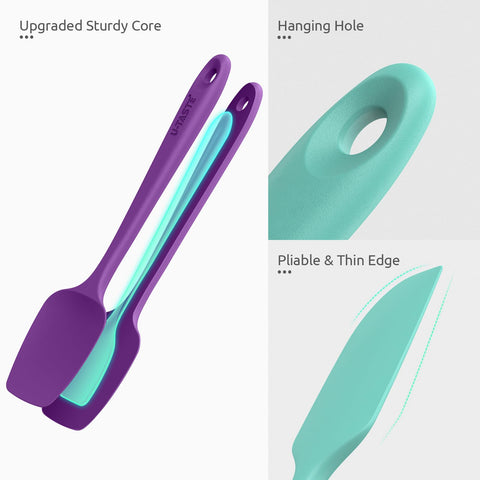 U-Taste rubberized-handle spatula provides a non-slip grip during stirring.