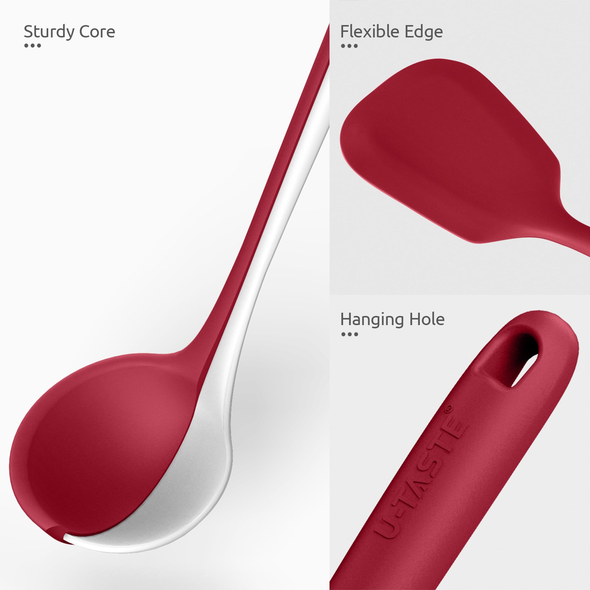 U-Taste silicone basting brush, red, even sauce coating.