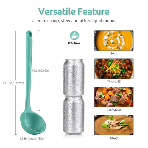 U-Taste silicone ladle with long handle for safe lifting.
