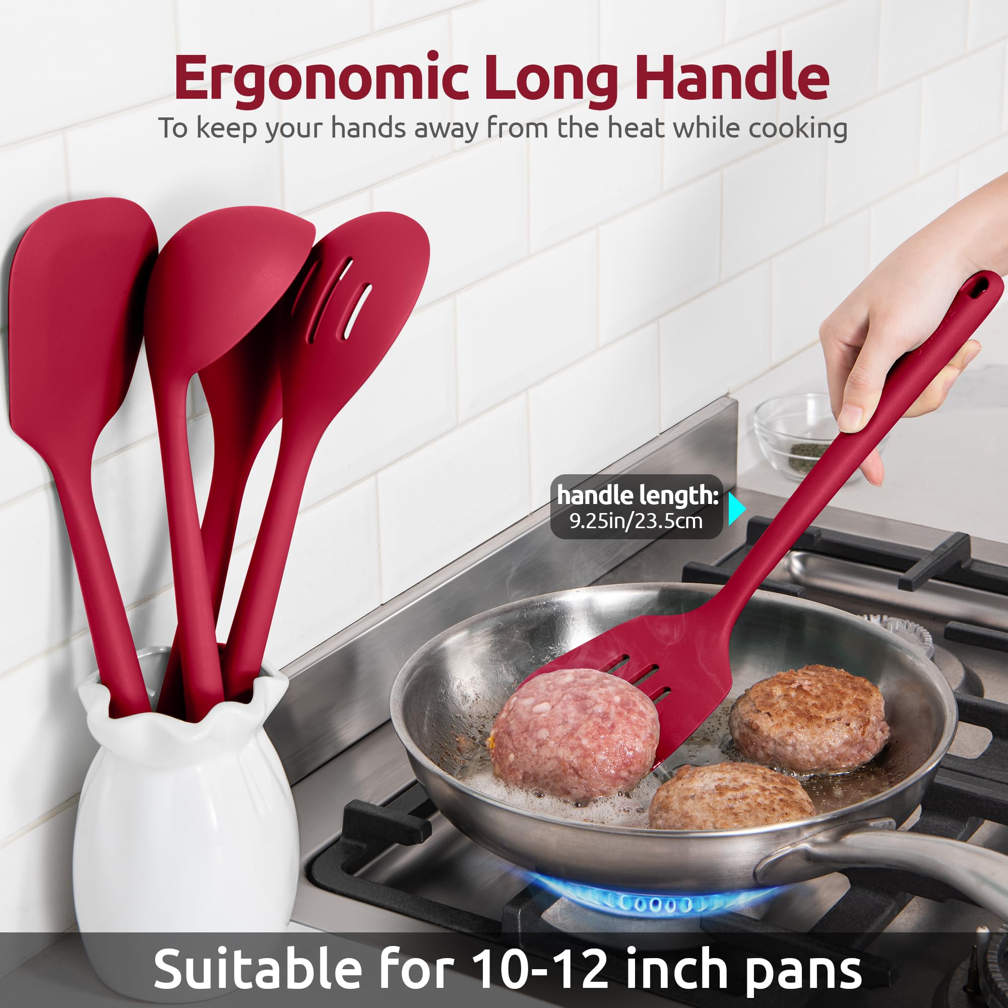 U-Taste set with seamless design, red, long handle for all tasks.