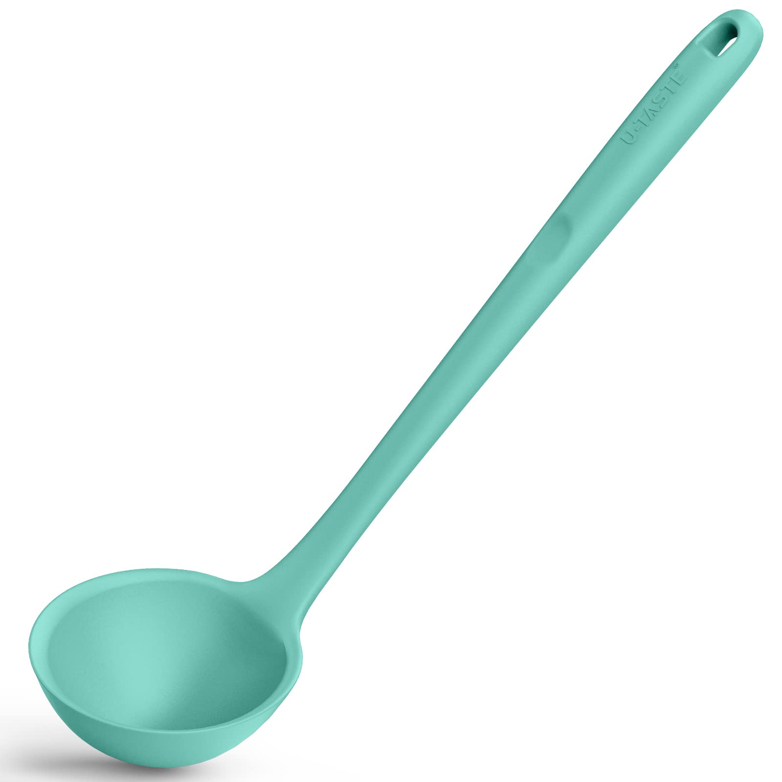 U-Taste Aqua Sky 13-inch silicone soup ladle for soups and stews.