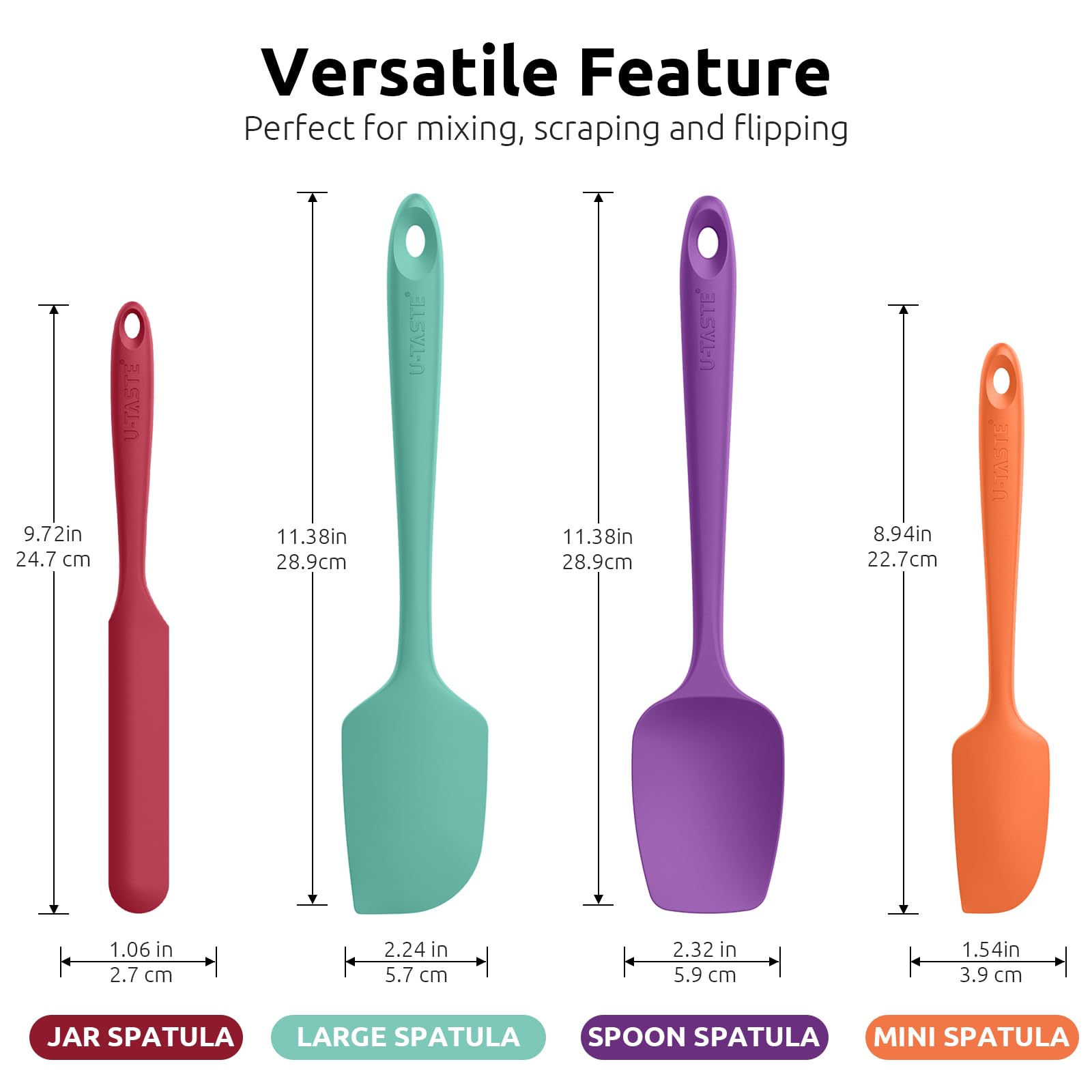 U-Taste silicone spatula nonstick-safe for easy mixing in cookware.