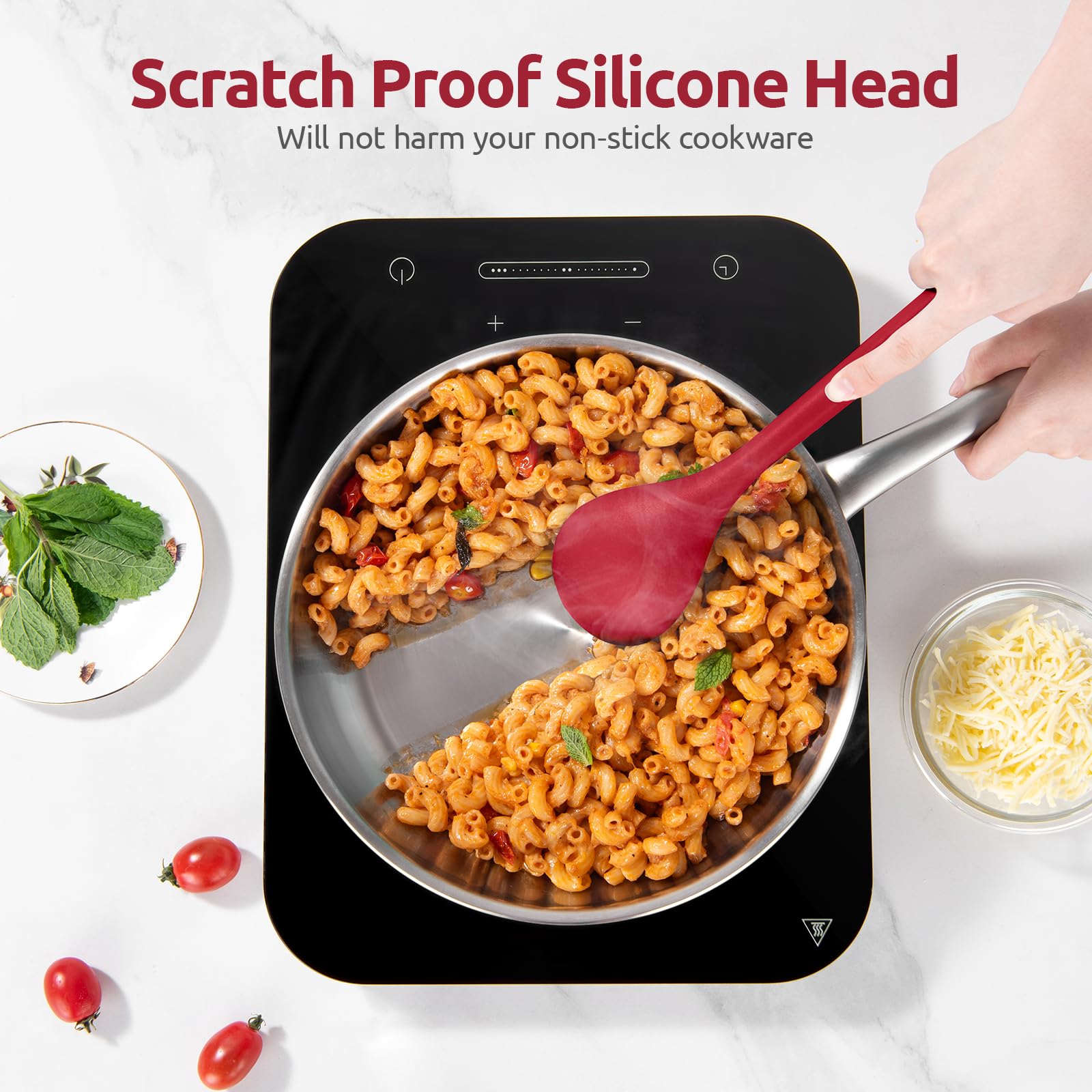 U-Taste long handle keeps hands away from heat during cooking.