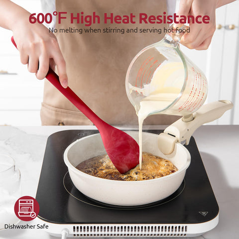 U-Taste silicone spoon tip protects nonstick cookware during stirring.