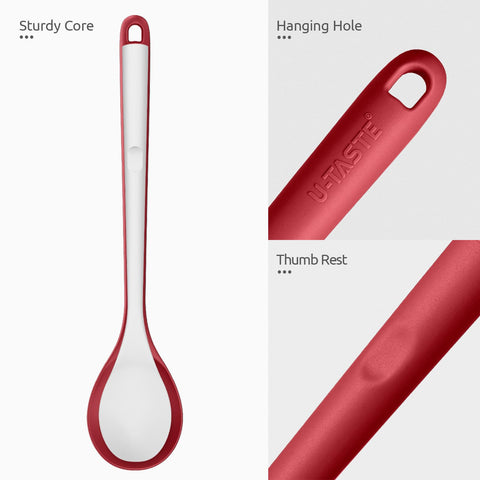 U-Taste soft grip silicone spoon offers comfortable control when stirring.