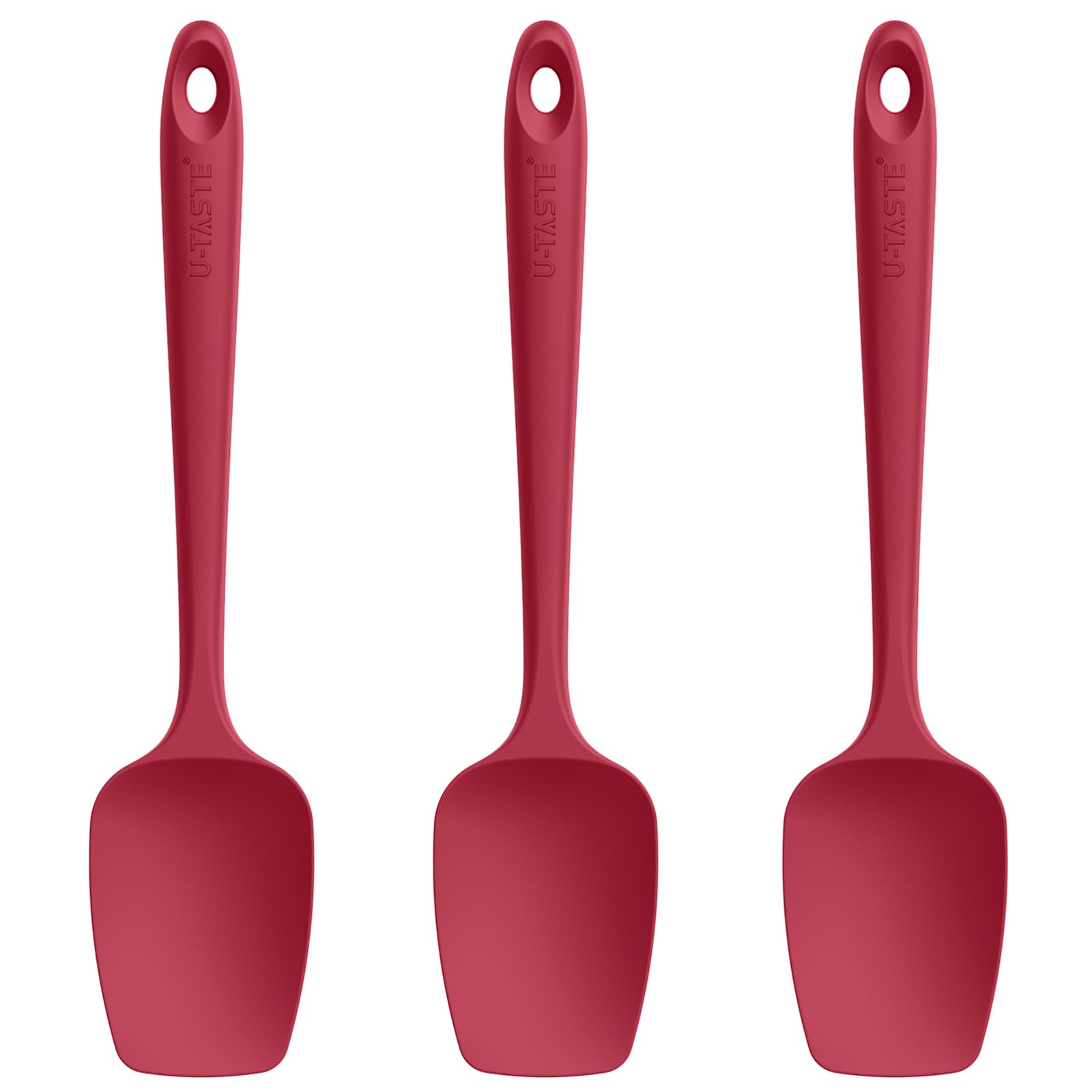 U-Taste silicone spoon spatula set in red, heat resistant up to 600°F for high-heat cooking