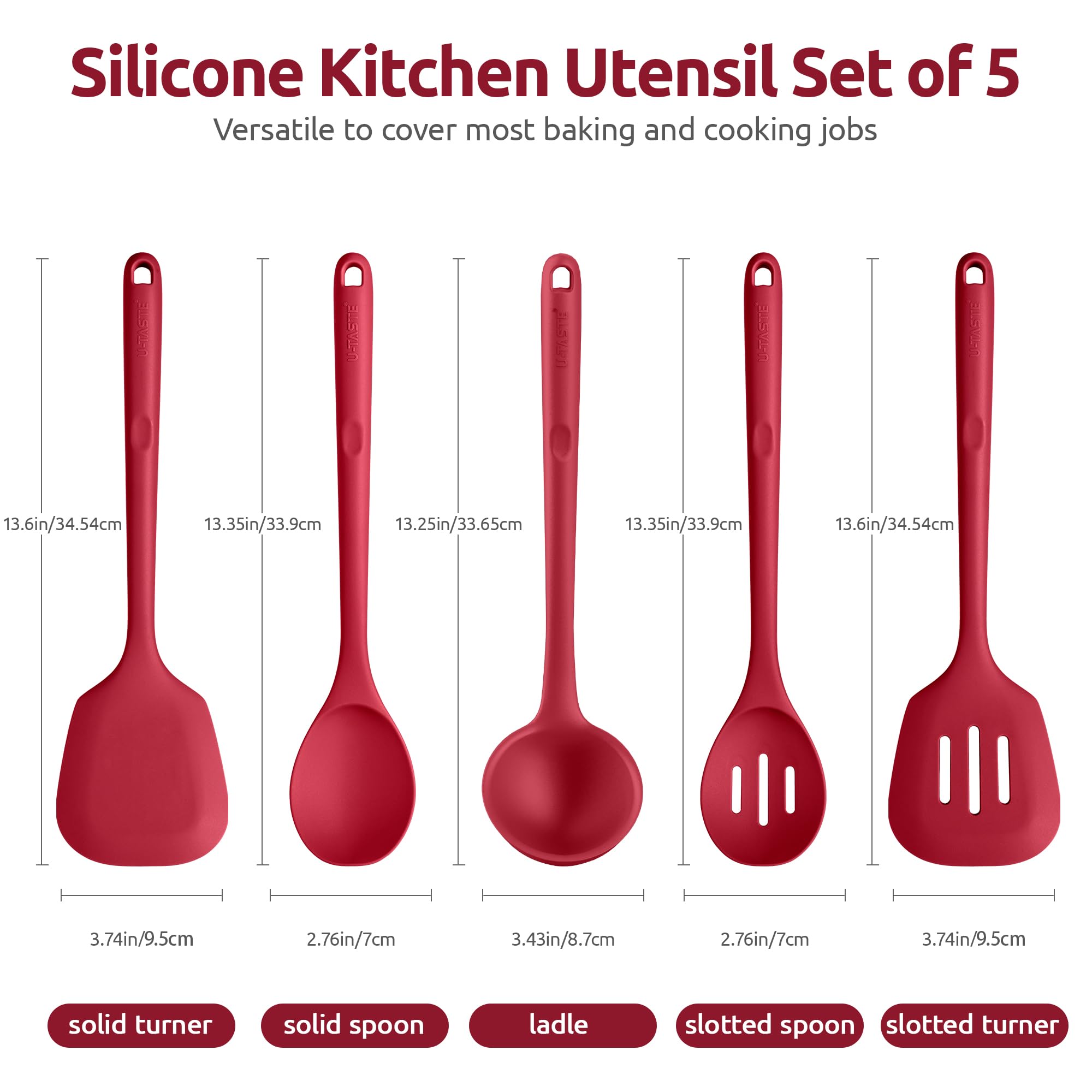 U-Taste silicone turner, red, gentle flip on non-stick cookware.