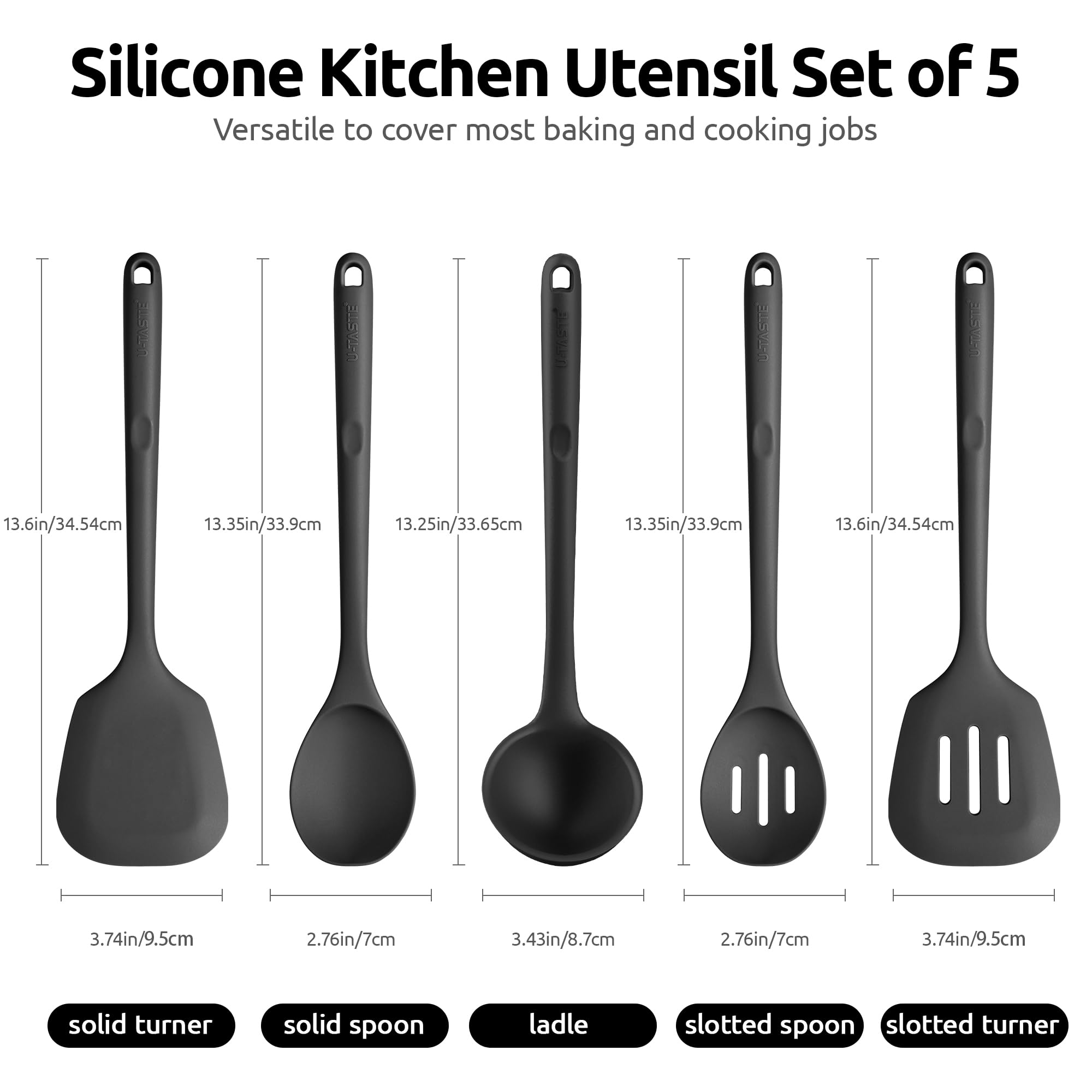 U-Taste silicone utensil with nonstick-safe surface protects cookware.