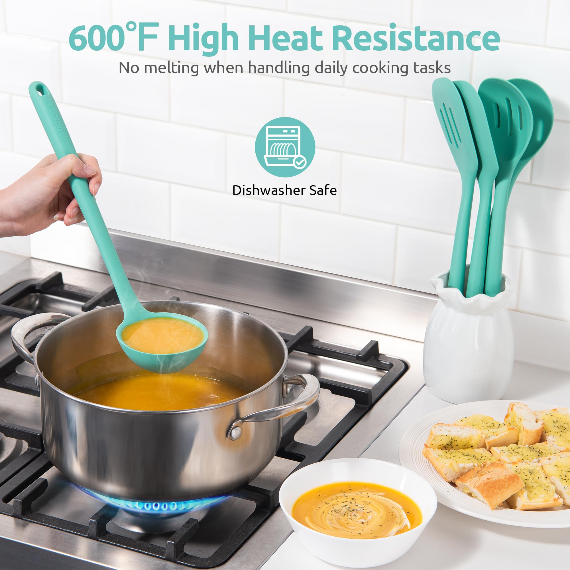 U-Taste slotted turner spatula draining excess fat while cooking