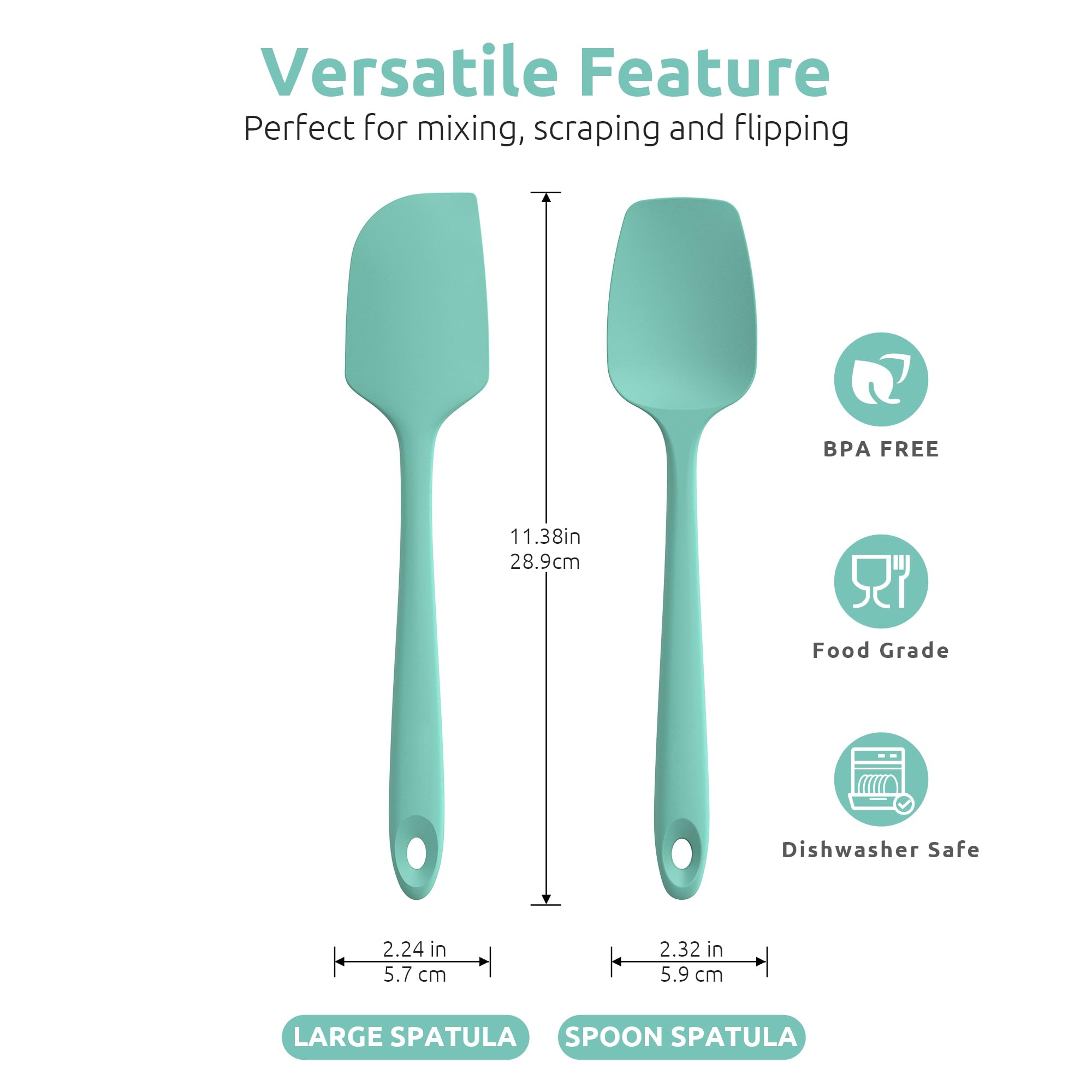 U-Taste Spoon Spatula Aqua Sky with flexible edge scraping bowls clean.