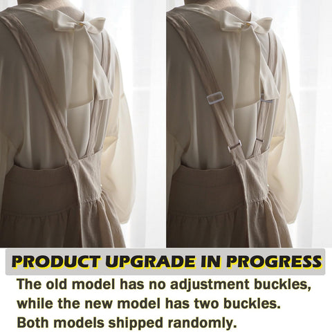 Uaussi cross-back strap apron shown for comfortable all-day use.
