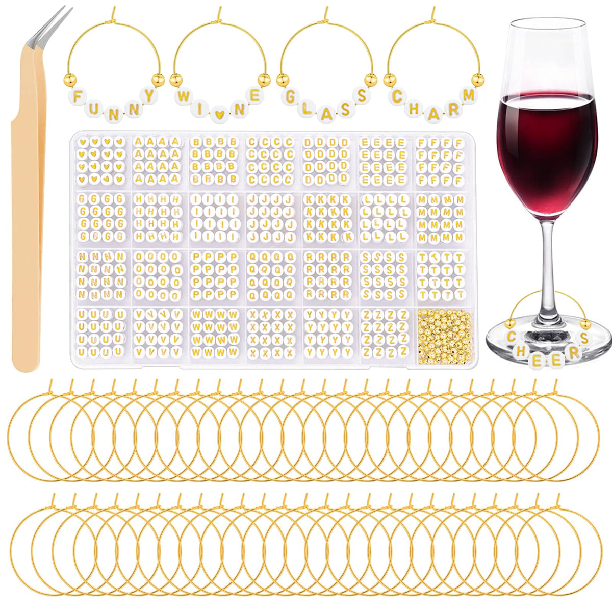 Ucnemous wine charm rings close-up showing durable gold-plated markers for stem glasses