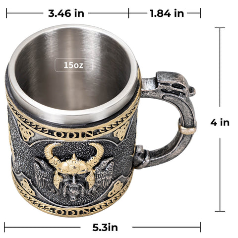 UCOMINS Odin Viking mug dragon-handle detail showcases hand-painted Nordic artwork.