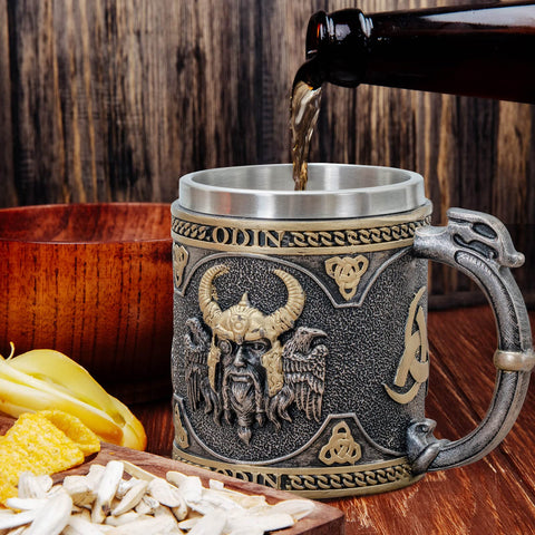 UCOMINS Odin Viking mug resin outer art boosts Nordic-style charm.