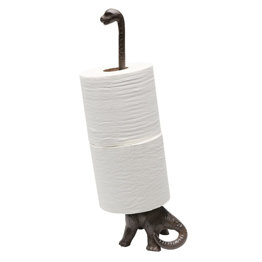 UD Toysdone iron dinosaur paper towel holder, front view, sturdy cast iron for everyday use