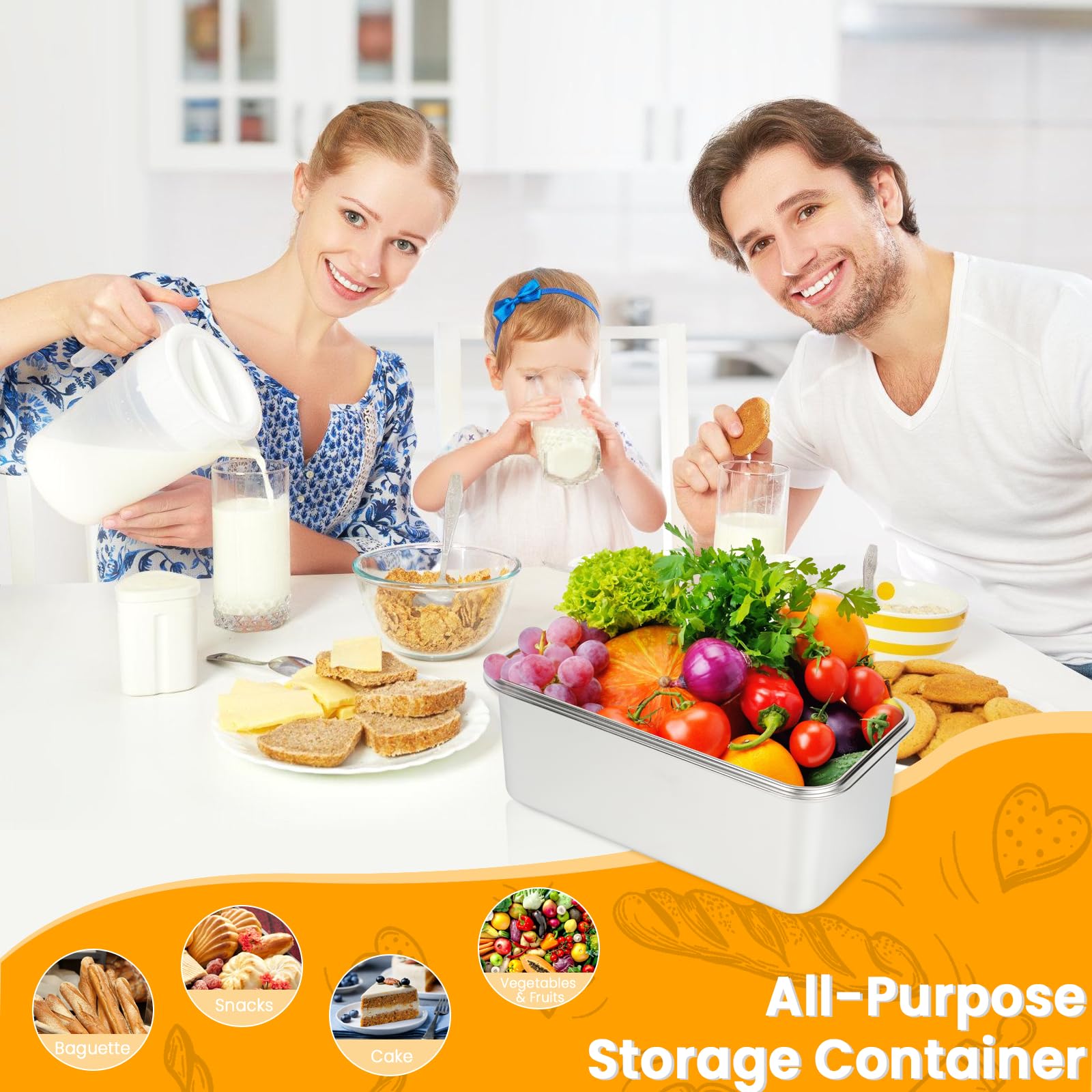 udnmlaiebot bread container exterior silver white emphasizes durable, BPA-free storage.