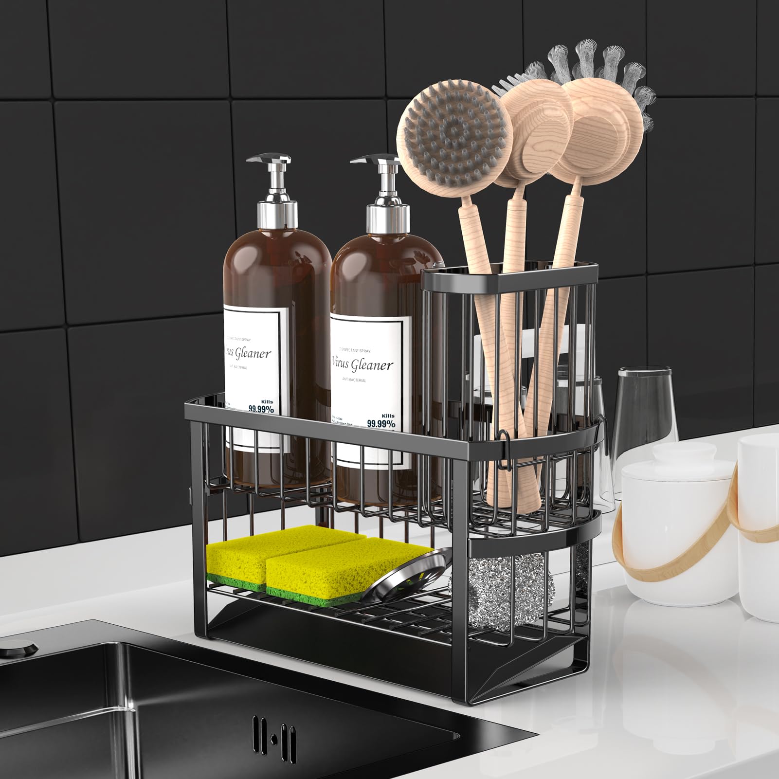 UEFFNR sink caddy detachable top basket for flexible storage around the basin.