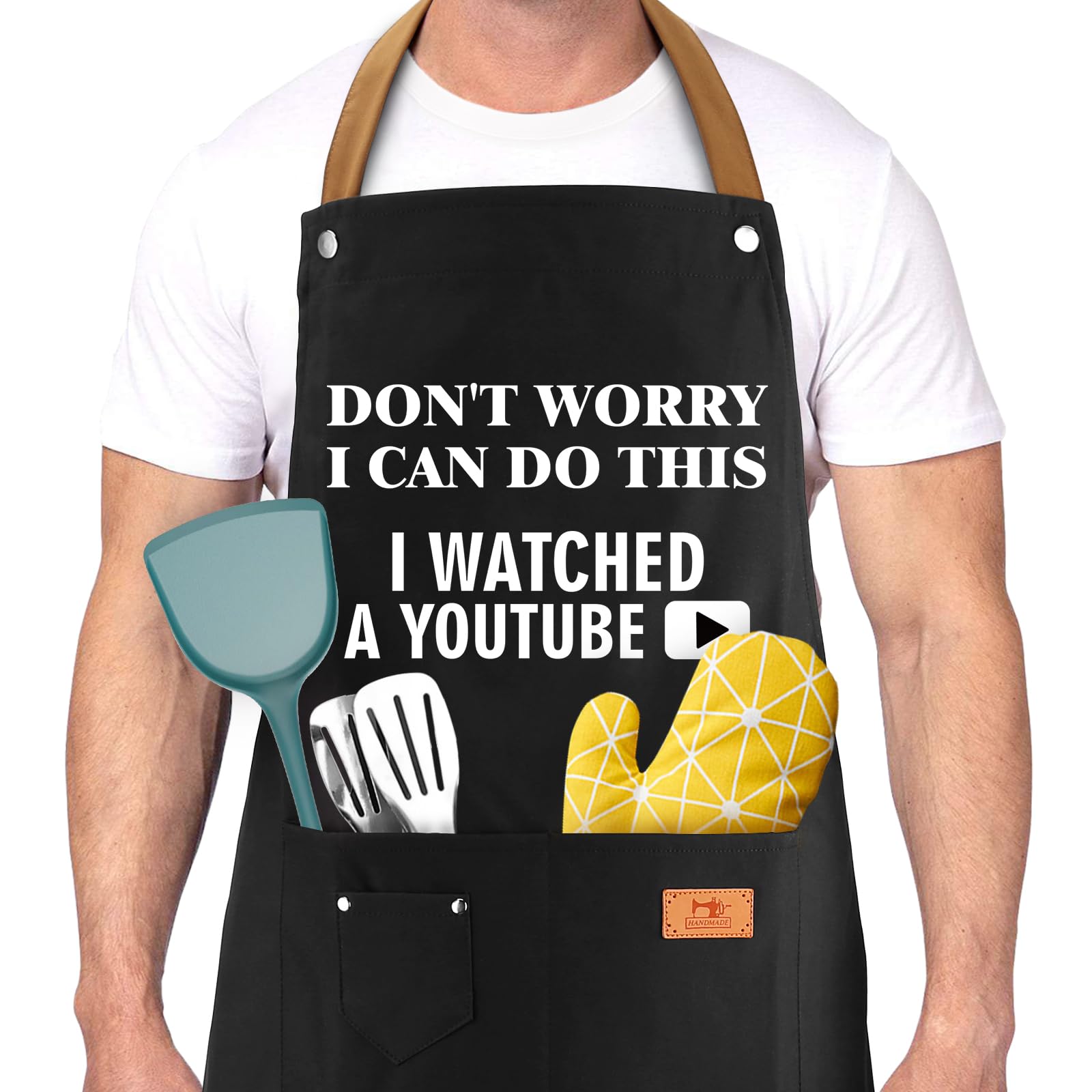 UENOW grilling apron front view with adjustable neck strap for comfortable fit