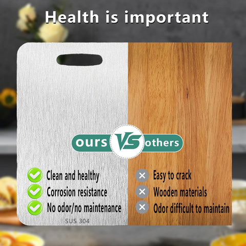 UFJEG titanium cutting board 11.8 x 7.8 bottom view for compact storage.