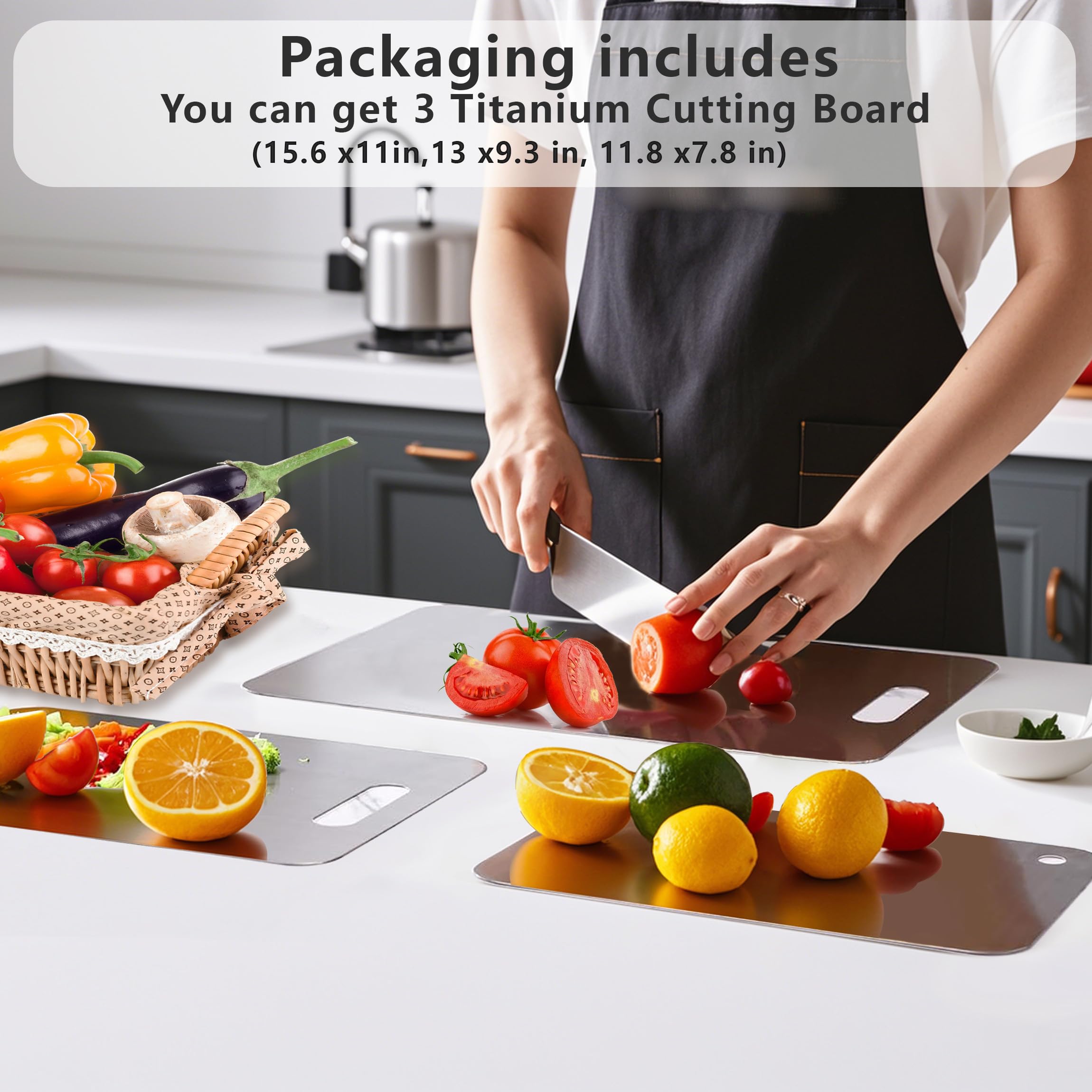 UFJEG titanium cutting board 13 x 9.3 piece side view for multi-size workflow.