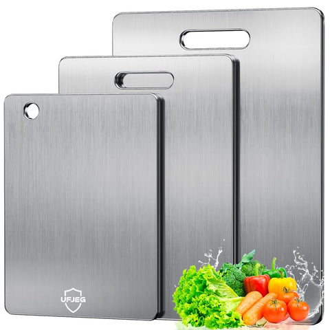 UFJEG titanium cutting board set of 3 on the counter, showcasing safe, non-toxic prep.