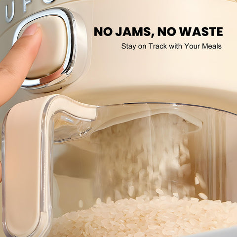 UFORU rice dispenser sloped slide mechanism ensures smooth, jam-free pouring.