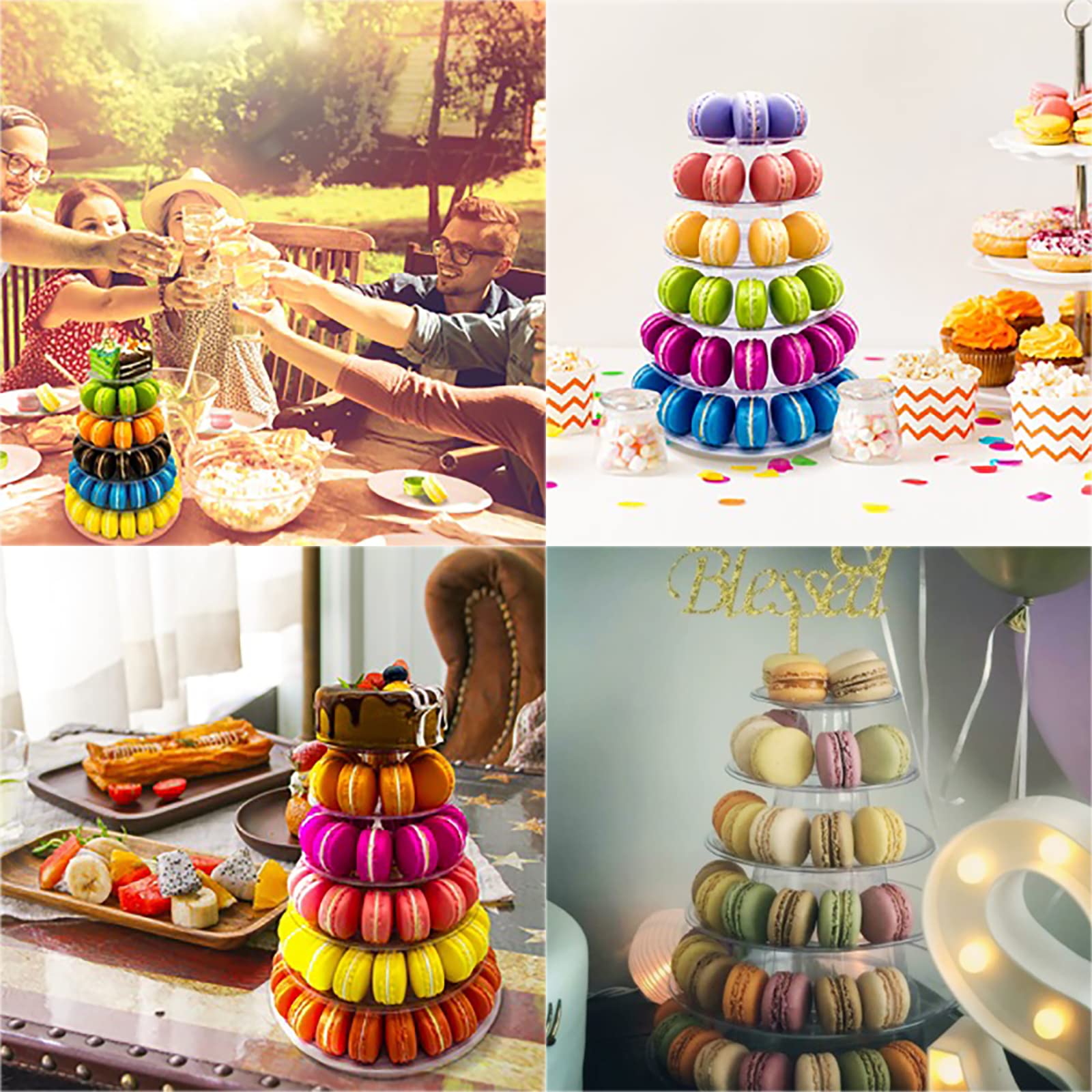 Ufurty 6-tier macaron tower with flowers at bottom, decorative.