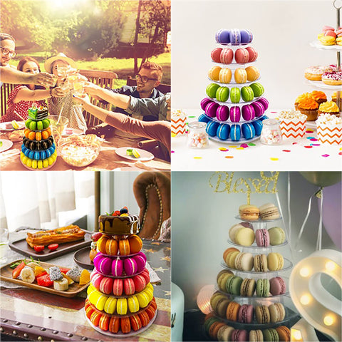 Ufurty 6-tier macaron tower with flowers at bottom, decorative.