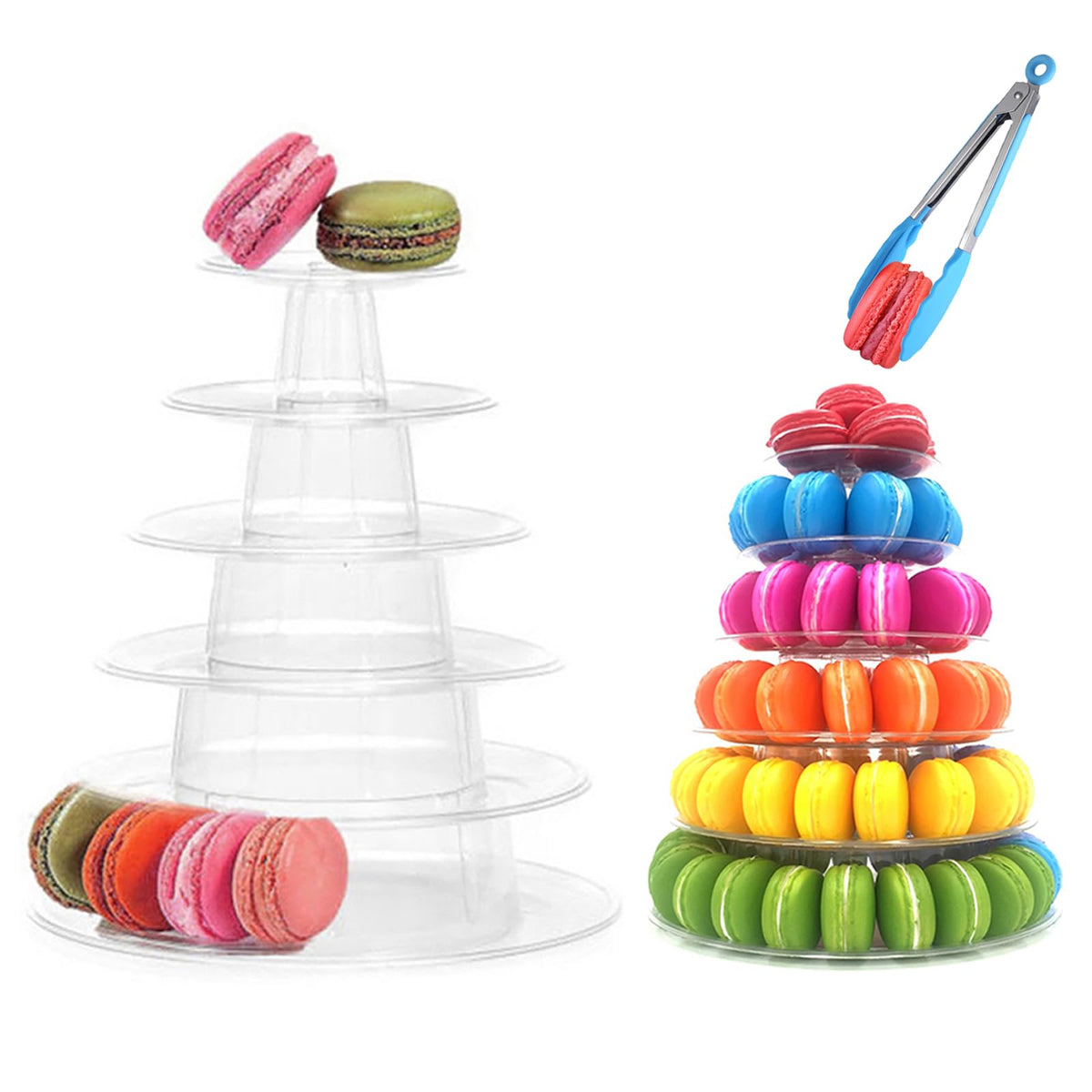 Ufurty 6-tier macaron stand, side view, clear and spacious for elegant desserts.