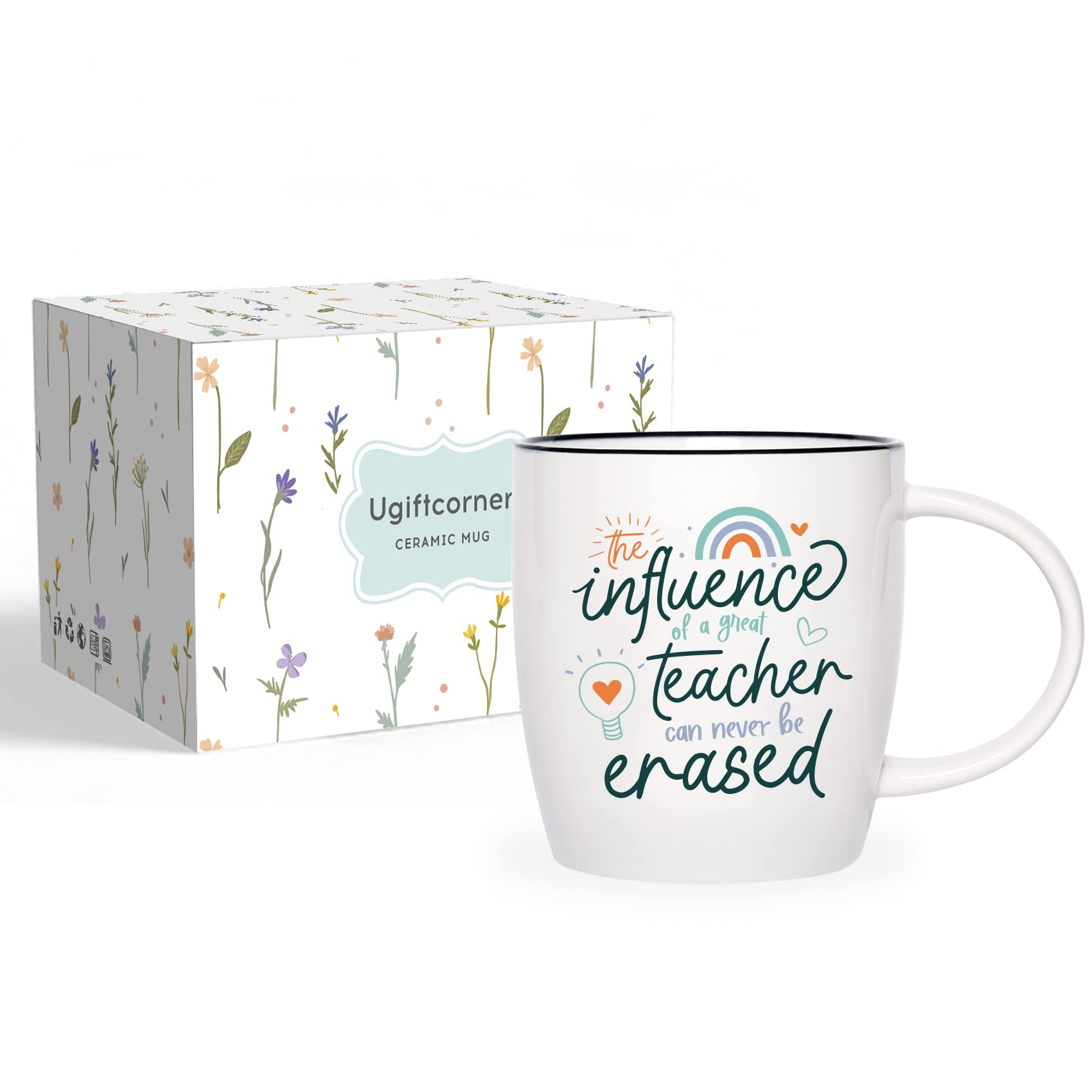 Ugiftcorner Teacher Mug icon indicating microwave and dishwasher safe use.