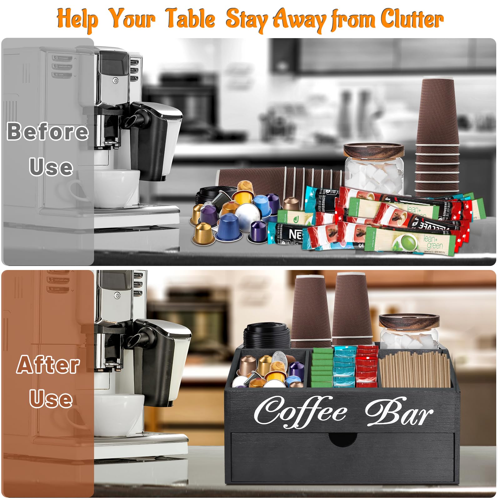 ugiftt coffee bar organizer cleanable wood finish easy to wipe