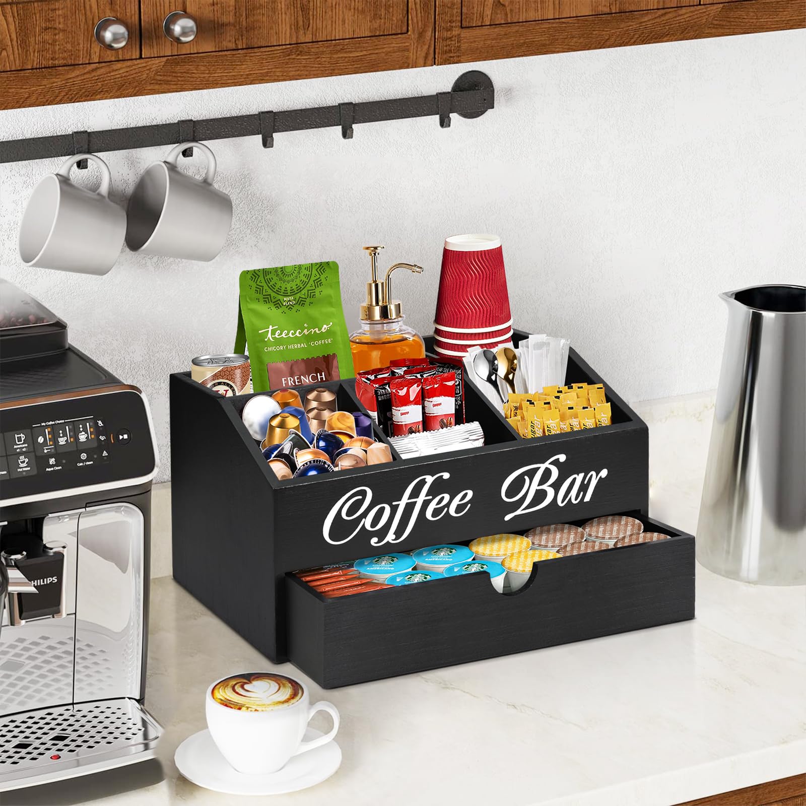 ugiftt coffee bar organizer tilted front compartments for quick reach