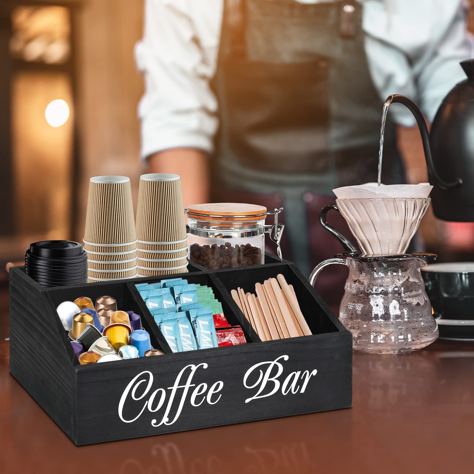 ugiftt coffee station organizer rear view demonstrates cup and straw storage.