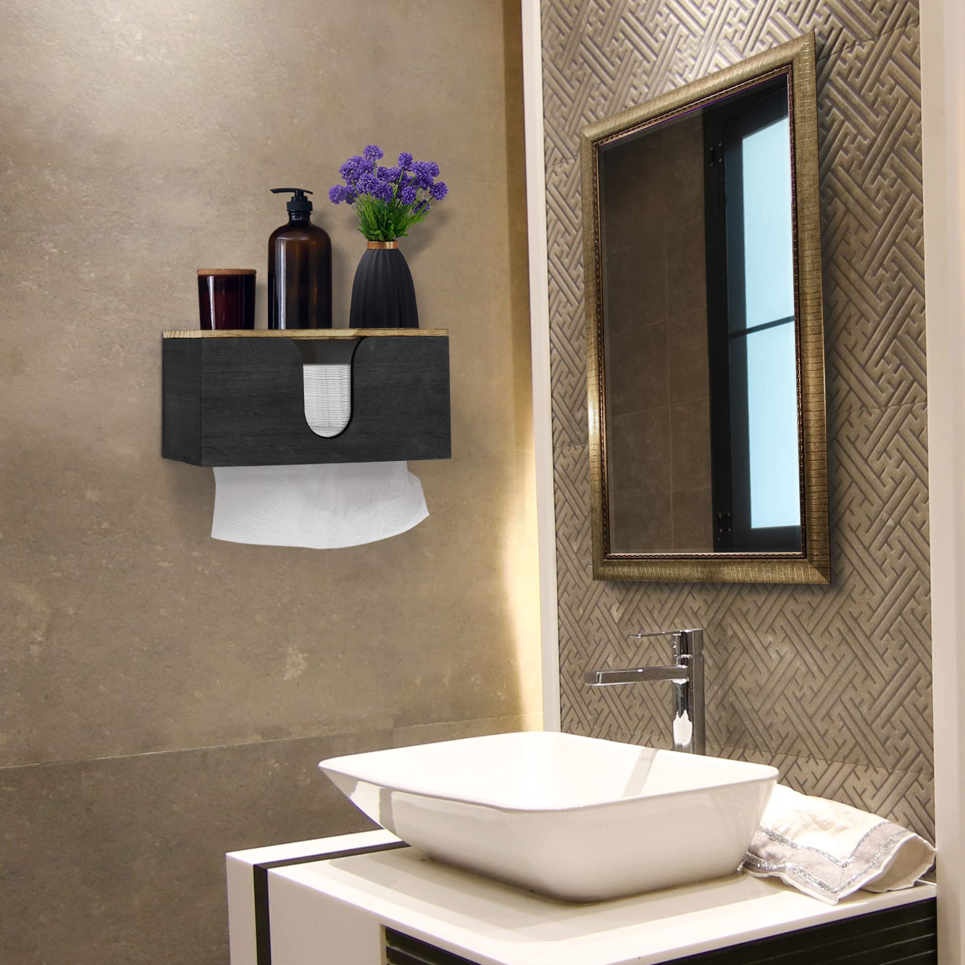 UGIFTT wooden paper towel holder front view reveals durable farmhouse look