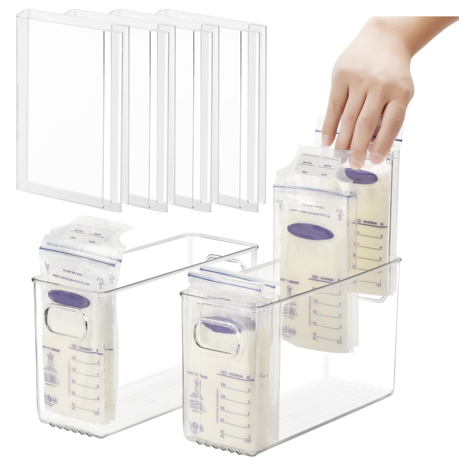 Ugotfeels 2-pack breastmilk storage containers neatly organize freezer space.