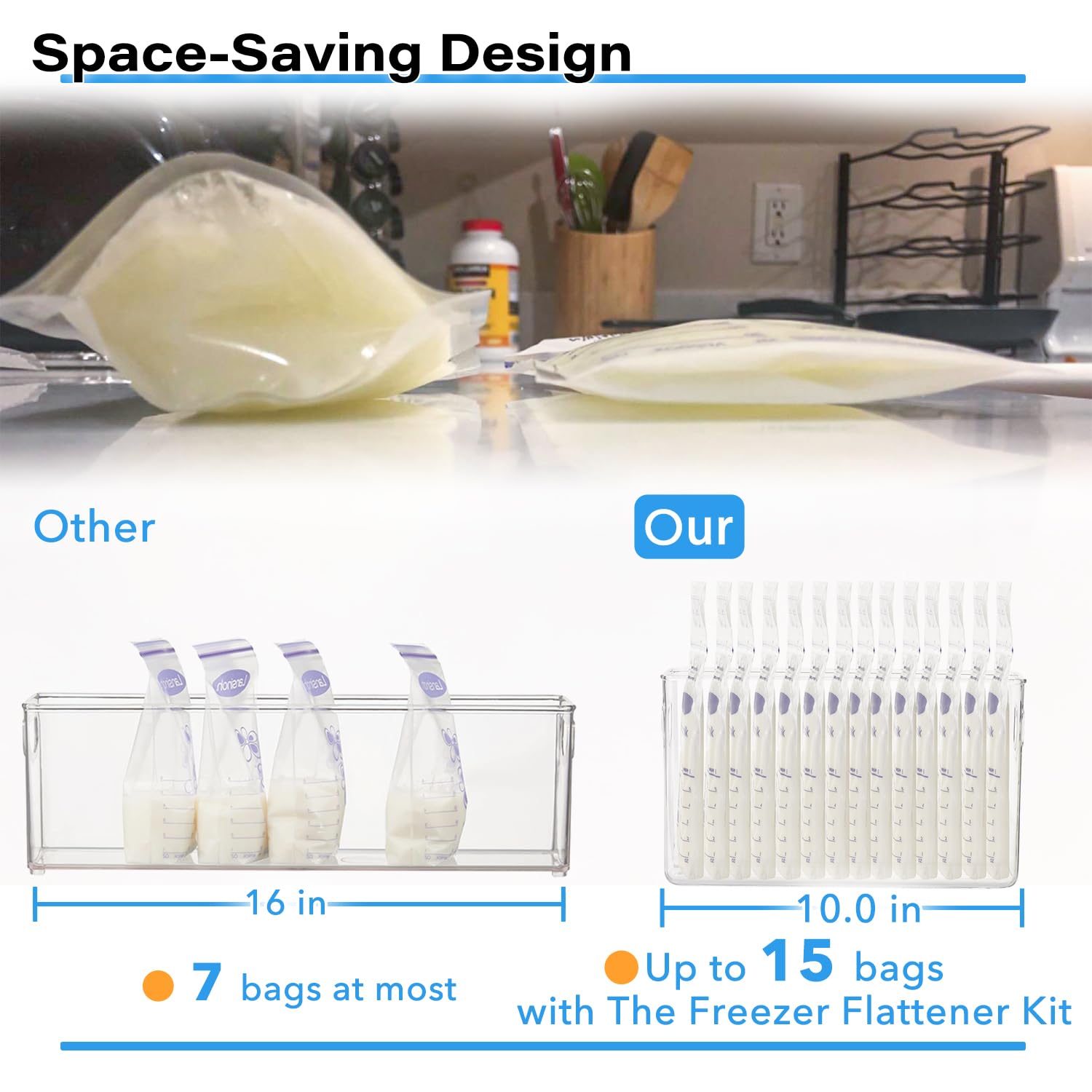 Ugotfeels flat bags in container maximize freezer organization and visibility.