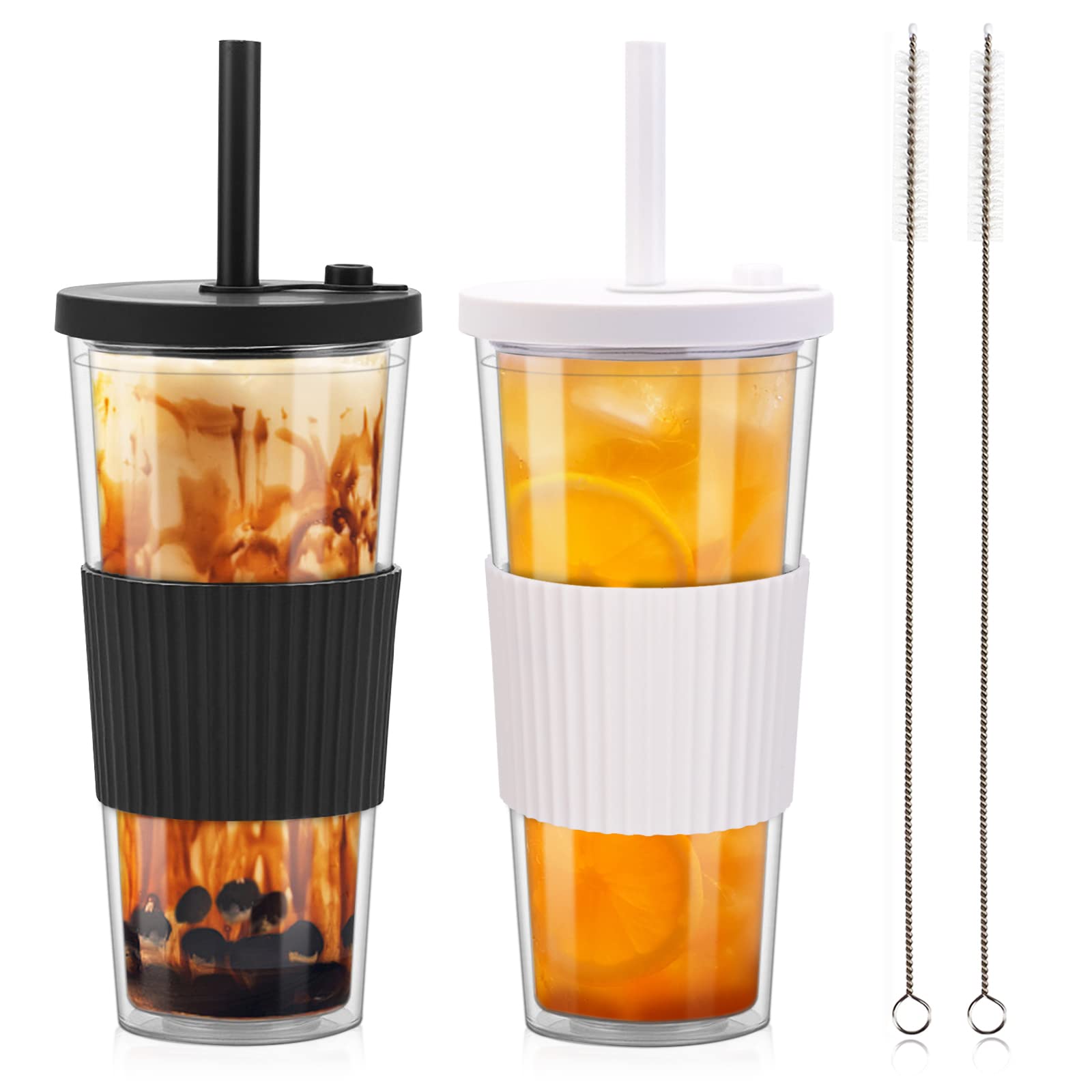 UHAPEER 2-pack boba cups with leakproof lids and straw for on-the-go beverages.