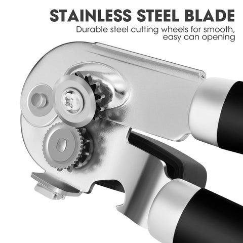 UHIYEE manual can opener with comfort grip handles reduces hand fatigue.