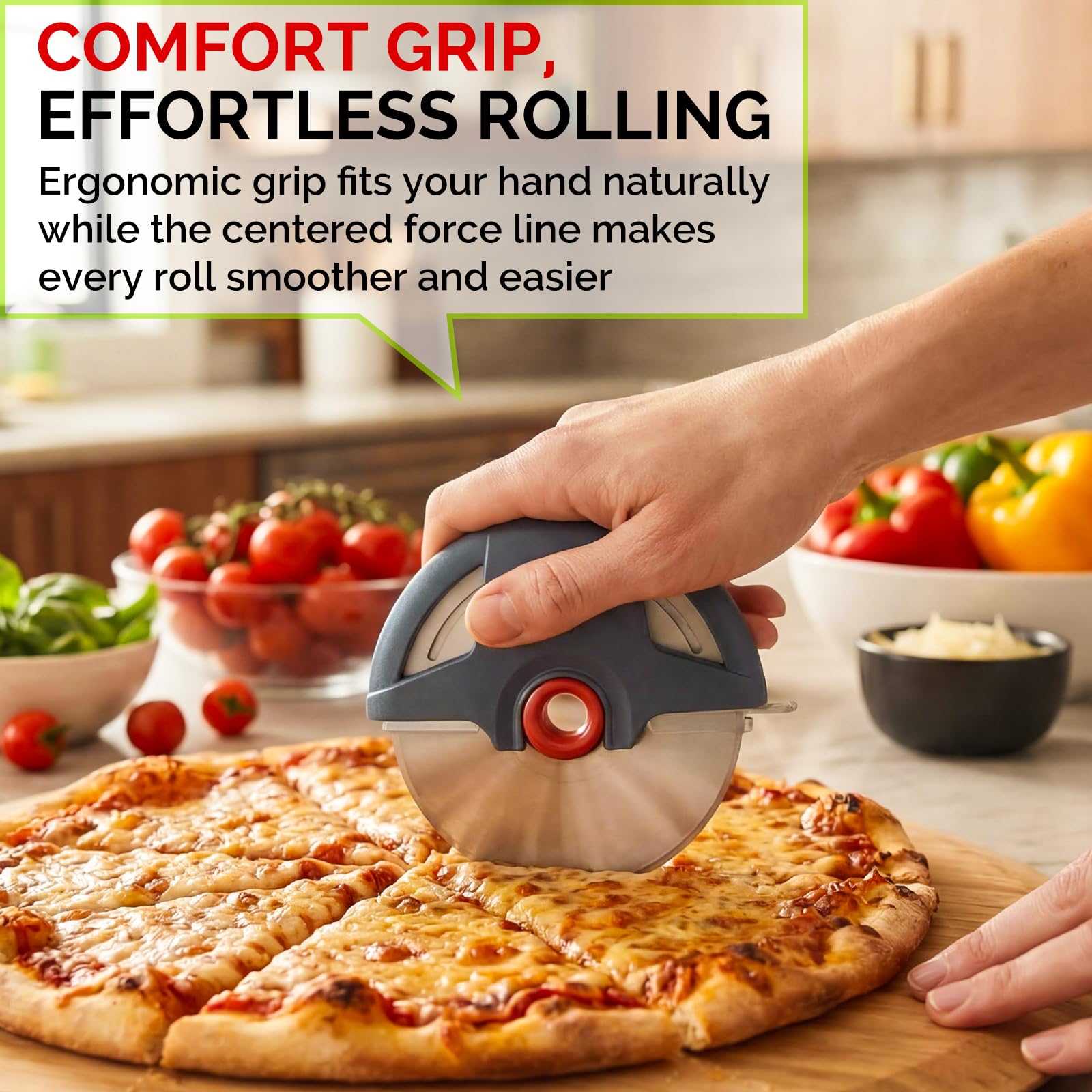 UHIYEE razor-sharp blade ensures clean slices with toppings intact.