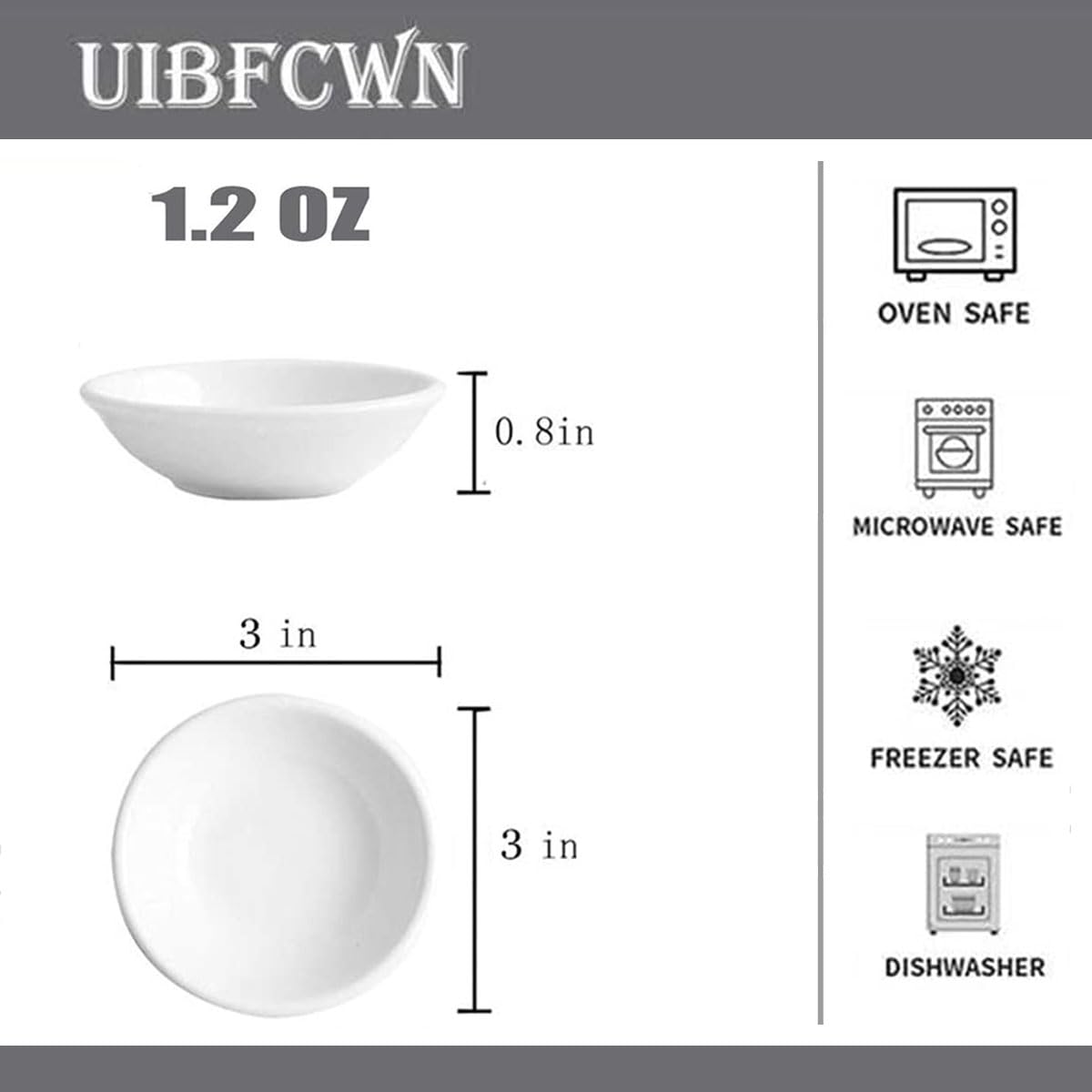 UIBFCWN 3-inch white porcelain dipping dishes ideal for sushi condiments.