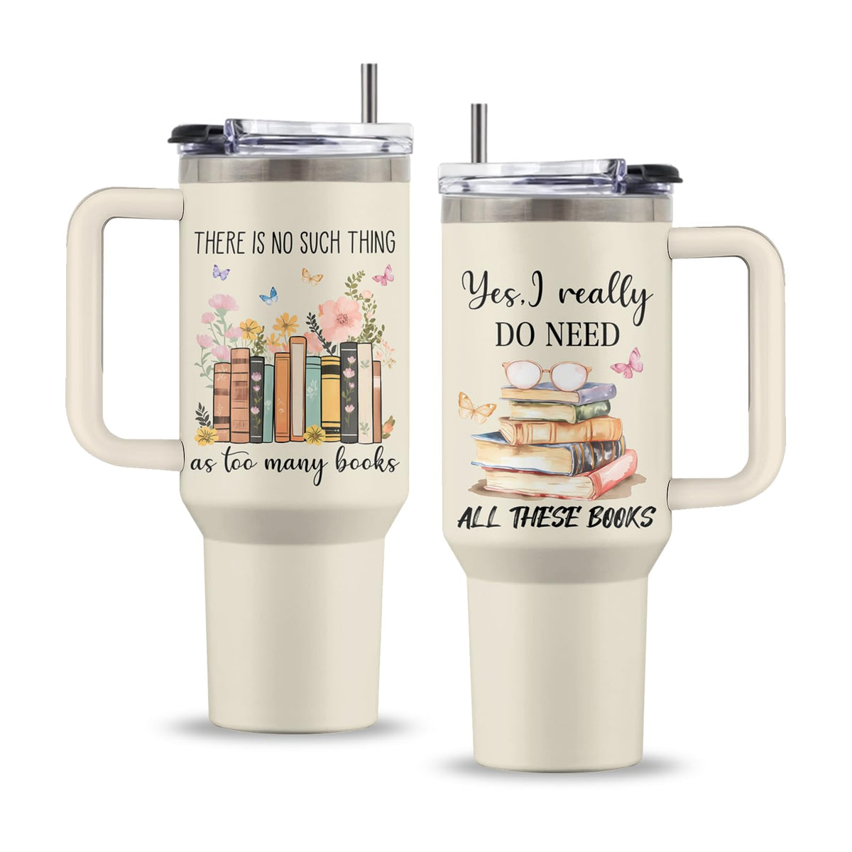 Uibunoo book lovers tumbler with handle, ideal for long reading sessions.