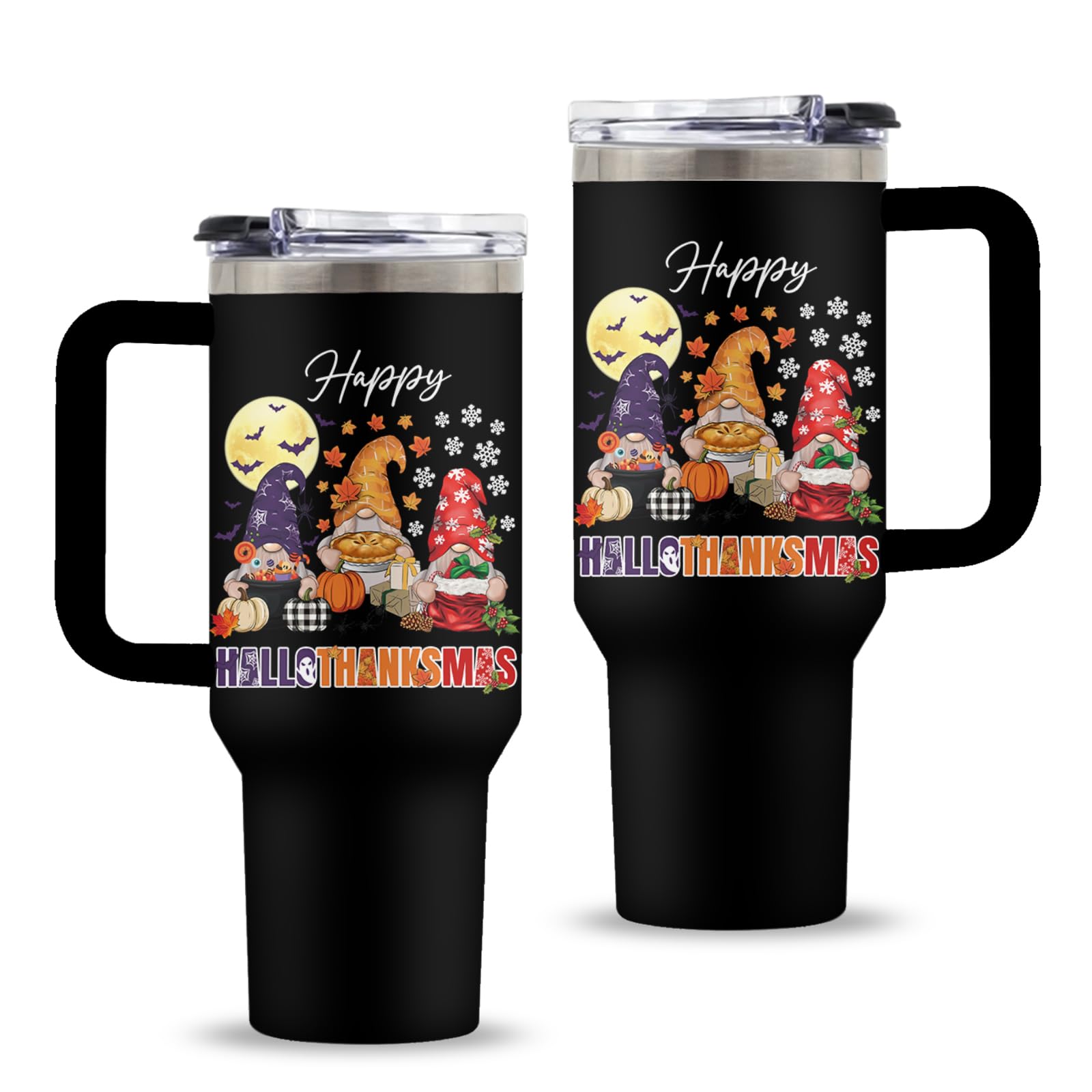Uibunoo Christmas tumbler with handle—front view, festive design for on-the-go sipping.