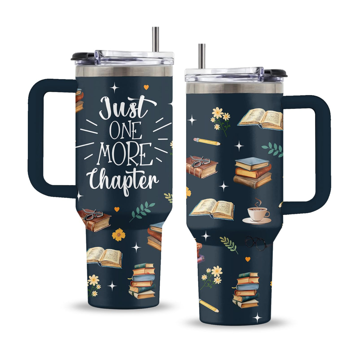 Uibunoo Just One More Chapter tumbler with handle and straw for long reading sessions