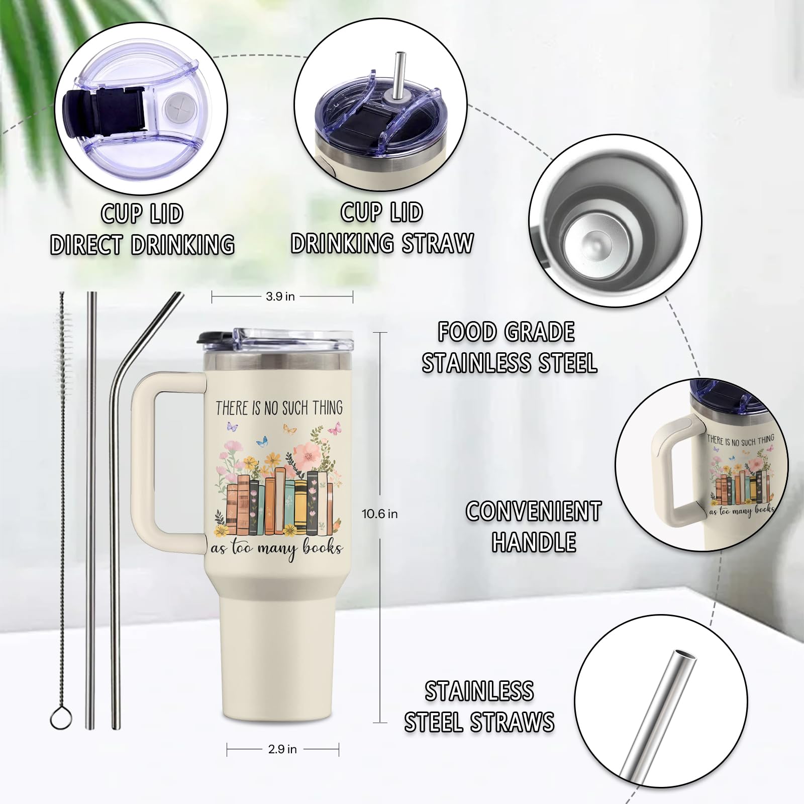 Sturdy stainless steel Uibunoo 40oz tumbler ready for travel and daily reading.